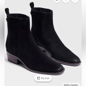 Sam Edelman Bronson Black Suede Pull Up Ankle Booties